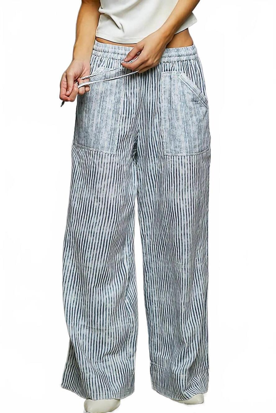 NEW POL breezy bay pant in blue/white stripes